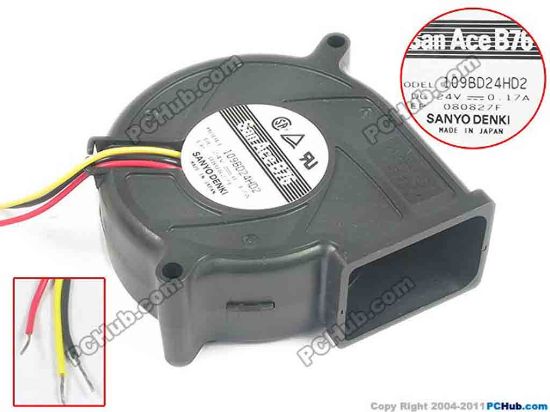 94500 Sanyo Denki 109BD24HD2 Server - Blower Fan bw75x75x30, 3-wire, 24V 0.17A Sanyo Denki 109BD24HD2 Server - Blower Fan 