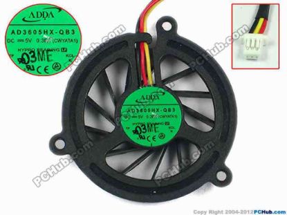 94695 ADDA AD3605HX-QB3 Cooling Fan  CWYAT, w55x3x3, 5V 0.36A, Bare fan ADDA AD3605HX-QB3 Cooling Fan  