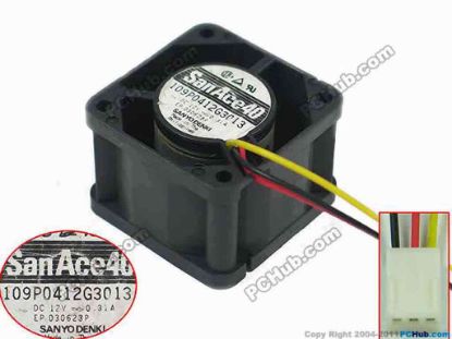 94778 Sanyo Denki 109P0412G3013 Server - Square Fan sq40x40x28, 3-wire, 12V 0.31A Sanyo Denki 109P0412G3013 Server - Square Fan 