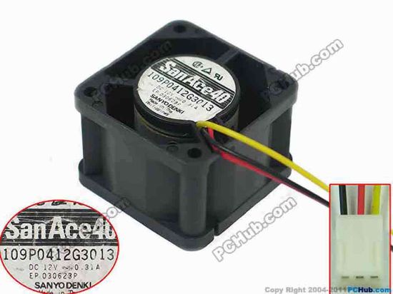 94778 Sanyo Denki 109P0412G3013 Server - Square Fan sq40x40x28, 3-wire, 12V 0.31A Sanyo Denki 109P0412G3013 Server - Square Fan 