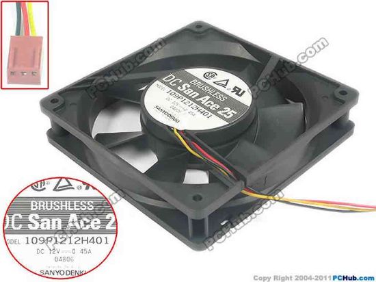 94799 Sanyo Denki 109P1212H401 Server - Square Fan sq120x120x25, w160x3x3, 12V 0.45A Sanyo Denki 109P1212H401 Server - Square Fan 