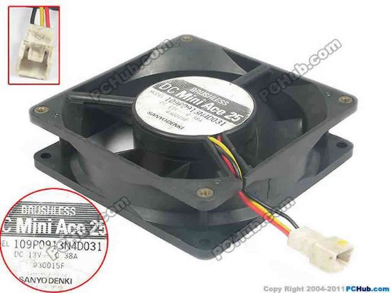 94800 Sanyo Denki 109P0913N4D031 Server - Square Fan sq90x90x25, w25x3x3, 13V 0.38A Sanyo Denki 109P0913N4D031 Server - Square Fan 