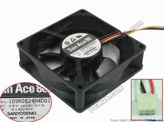 94802 Sanyo Denki 109R0824H4D01 Server - Square Fan sq80x80x25, w155x3x3, 24V 0.07A Sanyo Denki 109R0824H4D01 Server - Square Fan 