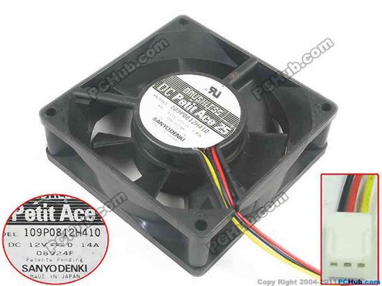 94807 Sanyo Denki 109P0812H401 Server - Square Fan sq80x80x25, w50x3x3, 12V 0.14A Sanyo Denki 109P0812H401 Server - Square Fan 