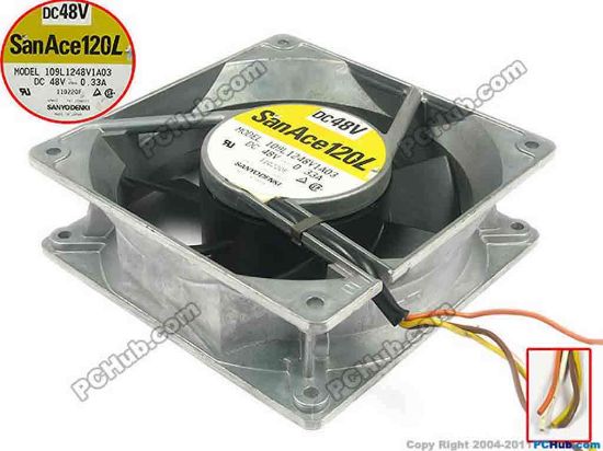 94818 Sanyo Denki 109L1248V1A03 Server - Square Fan DC48V 0.33A, 120x120x38mm, 109L1248V1A03, 4-wire Sanyo Denki 109L1248V1A03 Server - Square Fan 