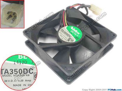 94848 Nidec M34705-68 Server - Square Fan TA350DC, sq90x90x25, w125x3x4, 24V 0.28A Nidec M34705-68 Server - Square Fan