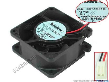 94853 Nidec D06T-12SS2 Server - Square Fan 03, sq60x60x25, w85x2x2, 12V 0.28A Nidec D06T-12SS2 Server - Square Fan 