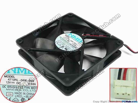 95073 NMB-MAT / Minebea 4710NL-04W-B49 Server - Square Fan D06, sq120x120x25, 3-wire, 12V 0.44A NMB-MAT / Minebea 4710NL-04W-B49 Server - Square Fan 