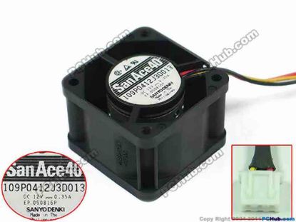 95090 Sanyo Denki 109P0412J3D013 Server - Square Fan sq40x40x28, 3-wire, 12V 0.35A Sanyo Denki 109P0412J3D013 Server - Square Fan 