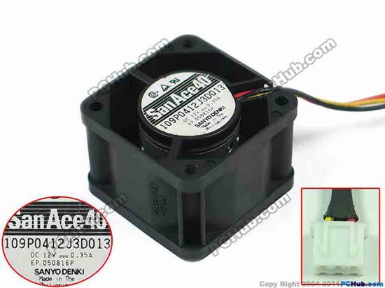 95090 Sanyo Denki 109P0412J3D013 Server - Square Fan sq40x40x28, 3-wire, 12V 0.35A Sanyo Denki 109P0412J3D013 Server - Square Fan 