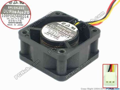 95132 Sanyo Denki 109P0424H6D14 Server - Square Fan sq40x40x20, w55x3x3, 24V 0.07A Sanyo Denki 109P0424H6D14 Server - Square Fan 