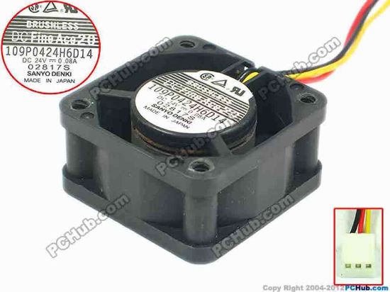 95132 Sanyo Denki 109P0424H6D14 Server - Square Fan sq40x40x20, w55x3x3, 24V 0.07A Sanyo Denki 109P0424H6D14 Server - Square Fan 