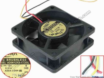 95160 ADDA AD0612XB-C72GL Server - Square Fan S, (H5), sq60x60x20, 3-wire, 12V 0.31A ADDA AD0612XB-C72GL Server - Square Fan