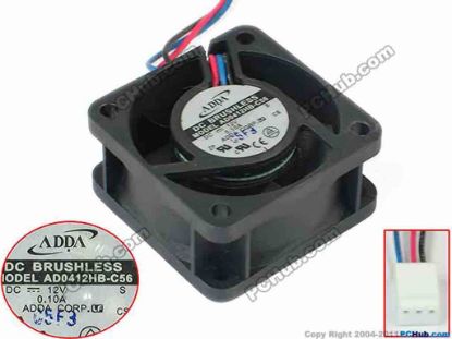 95170 ADDA AD0412HB-C56 Server - Square Fan sq40x40x20, w55x3x3, 12V 0.10A ADDA AD0412HB-C56 Server - Square Fan 