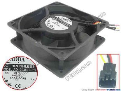 95172 ADDA AD1224UB-F52 Server - Square Fan sq120x120x38, w65x3x3, 24V 0.40A ADDA AD1224UB-F52 Server - Square Fan 