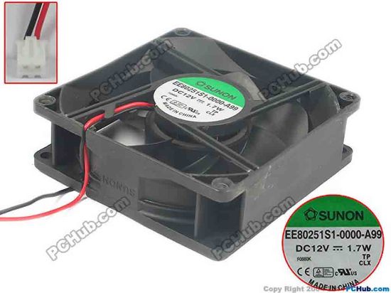 95261 SUNON EE80251S1-0000-A99 Server - Square Fan sq80x80x25, 2-wire, 12V 1.7W SUNON EE80251S1-0000-A99 Server - Square Fan 