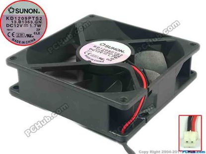 95283 SUNON KD1209PTS2 Server - Square Fan 13.B1353.GN, sq90x90x25, w95x2x2, 12V 1.7W SUNON KD1209PTS2 Server - Square Fan 
