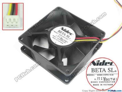 95489 Nidec D08A-24PG Server - Square Fan 01B, sq80x80x25, 3-wire, 24V 0.11A Nidec D08A-24PG Server - Square Fan 