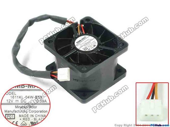 95537 NMB-MAT / Minebea 1611KL-04W-B59 Server - Square Fan P01, sq40x40x28, 3-wire, 12V 0.39A NMB-MAT / Minebea 1611KL-04W-B59 Server - Square Fan 