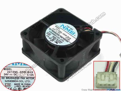 95586 NMB-MAT / Minebea 2410ML-05W-B49 Server - Square Fan  L09, sq60x60x25, w40x3x4, 24V 0.12A NMB-MAT / Minebea 2410ML-05W-B49 Server - Square Fan