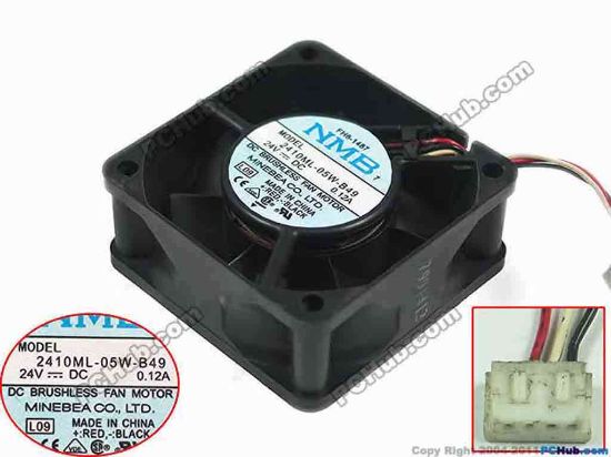 95586 NMB-MAT / Minebea 2410ML-05W-B49 Server - Square Fan  L09, sq60x60x25, w40x3x4, 24V 0.12A NMB-MAT / Minebea 2410ML-05W-B49 Server - Square Fan