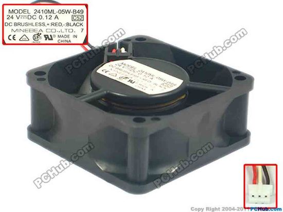 95588 NMB-MAT / Minebea 2410ML-05W-B49 Server - Square Fan C52, sq60x60x25, 3-wire, 24V 0.12A NMB-MAT / Minebea 2410ML-05W-B49 Server - Square Fan 