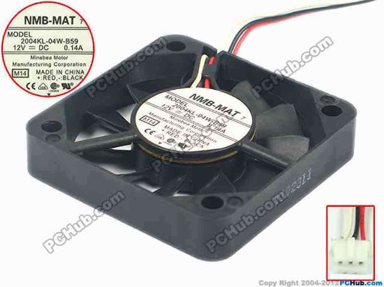 95618 NMB-MAT / Minebea 2004KL-04W-B59 Server - Square Fan M14, sq50x50x10, w55x3x3, 12V 0.14A NMB-MAT / Minebea 2004KL-04W-B59 Server - Square Fan 