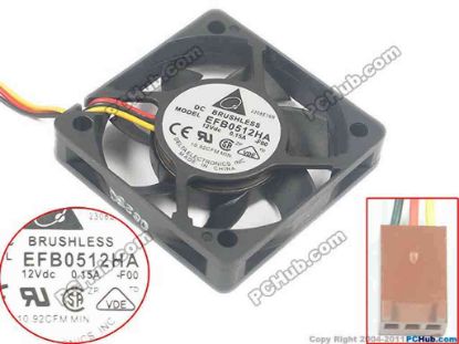 95698 Delta Electronics EFB0512HA Server - Square Fan -F00, sq50x50x10, 3-wire, 12V 0.15A Delta Electronics EFB0512HA Server - Square Fan 