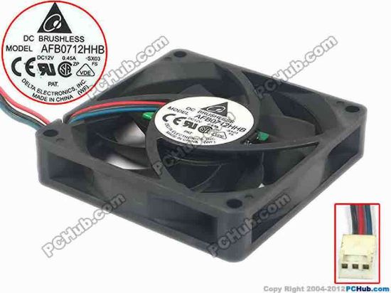 95710 Delta Electronics AFB0712HHB Server - Square Fan -SX03, sq70x70x15, 3-wire, 12V 0.45A Delta Electronics AFB0712HHB Server - Square Fan 