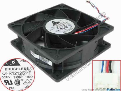 95728 Delta Electronics QFR1212GHE Server - Square Fan -8E1X, sq120x120x38, 4-wire, 12V 2.70A Delta Electronics QFR1212GHE Server - Square Fan 