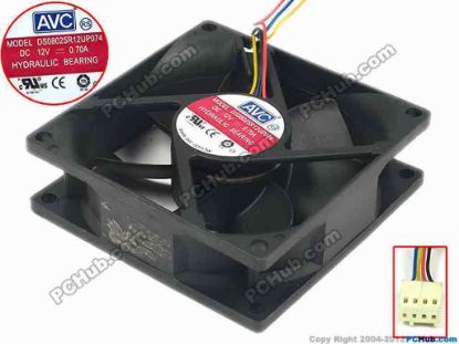 95739 AVC DS08025R12UP074 Server - Square Fan Z8U701V014, sq80x25, w165x4x4, 12V 0.70A AVC DS08025R12UP074 Server - Square Fan 