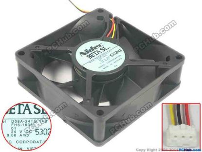 106079 Nidec D08A-24TG Server - Square Fan 14B, FH6-1835, sq80x80x25, 3-wire, 24V 0.08A Nidec D08A-24TG Server - Square Fan 
