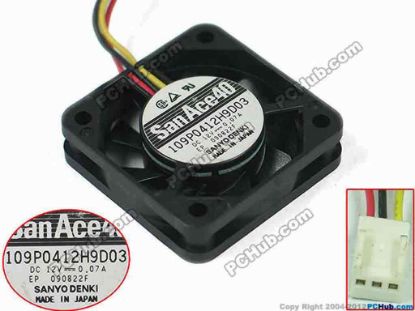 111432 Sanyo Denki 109P0412H9D03 Server - Square Fan sq40x40x10, w95x3x3, 12V 0.07A Sanyo Denki 109P0412H9D03 Server - Square Fan 