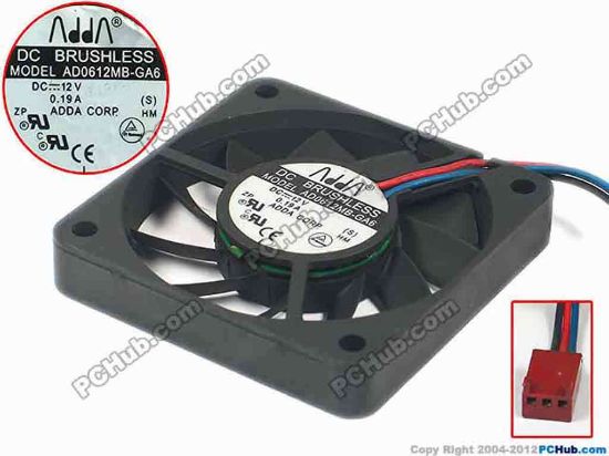 111480 ADDA AD0612MB-GA6 Server - Square Fan (S), sq60x60x10, w135x3x3, 12V 0.19A ADDA AD0612MB-GA6 Server - Square Fan 