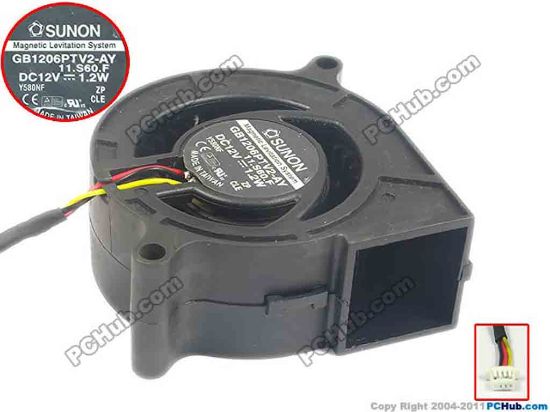 111568 SUNON GB1206PTV2-AY Server - Blower Fan 11.S60.F, bw60x60x25, 3-wire, 12V 1.2W SUNON GB1206PTV2-AY Server - Blower Fan 