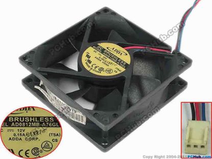 111593 ADDA AD0812MB-A76GL Server - Square Fan S, (TSA), sq80x80x25, 3-wire, 12V 0.15A ADDA AD0812MB-A76GL Server - Square Fan 