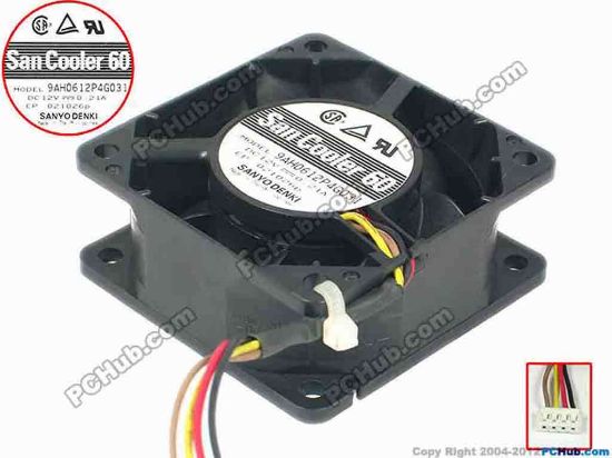 112173 Sanyo Denki 9AH0612P4G031 Server - Square Fan sq60x60x25, w60x4x4, 12V 0.21A Sanyo Denki 9AH0612P4G031 Server - Square Fan 