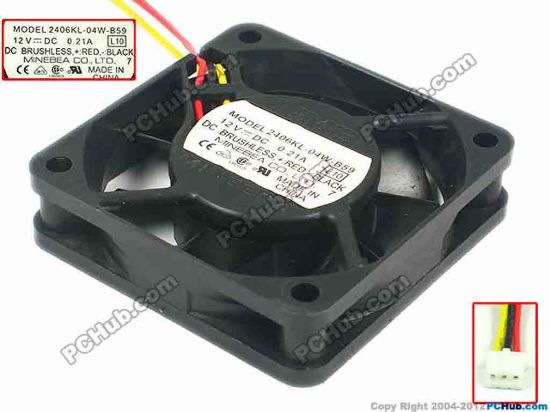 112224 NMB-MAT / Minebea 2406KL-04W-B59 Server - Square Fan L10, sq60x60x15, w210x3x3, 12V 0.21A NMB-MAT / Minebea 2406KL-04W-B59 Server - Square Fan 
