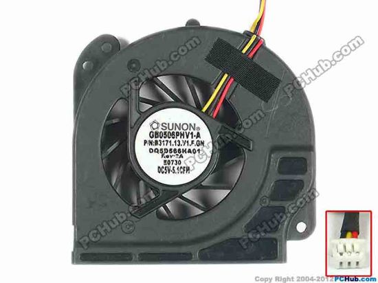 112234 Alienware Area-51 M15X  Cooling Fan  GB0506PHV1-A, B3171.13.V1.F.GN, 5V, Bare,3 pin, No Alienware Area-51 M15X  Cooling Fan  