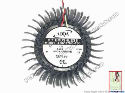 112301 ADDA AD6512HB-TB3 Server - Frameless / GPU Fan (Y94), sq65x65x12, w75x3x3, 12V 0.40A ADDA AD6512HB-TB3 Server - Frameless / GPU Fan 