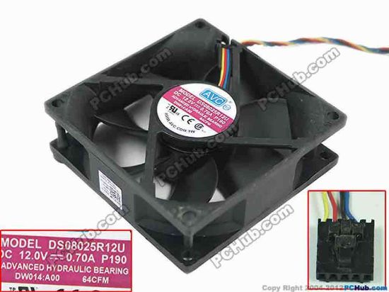 112440 AVC DS08025R12U Server - Square Fan P190, sq80x80x25, w40x4x5, 12V 0.7A AVC DS08025R12U Server - Square Fan 