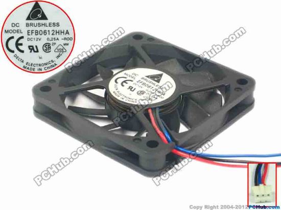 112502 Delta Electronics EFB0612HHA Server - Square Fan -R00, sq60x60x10, 2-wire, 12V 0.25A Delta Electronics EFB0612HHA Server - Square Fan 