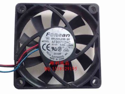112527 Delta Electronics AFB0712HC Server - Square Fan -S43V, sq70x70x15, 3-wire, 12V 0.33A Delta Electronics AFB0712HC Server - Square Fan 