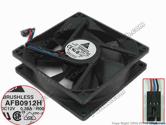 112582 Delta Electronics AFB0912H Server - Square Fan -R00, sq92x92x25, 3-wire, 12V 0.3A Delta Electronics AFB0912H Server - Square Fan 