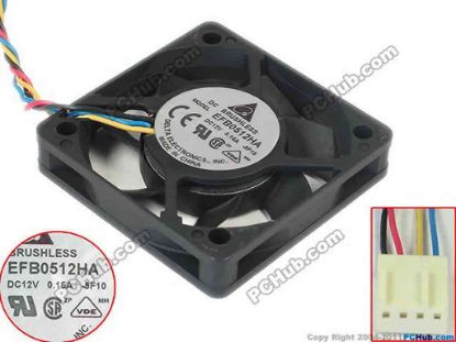 112598 Delta Electronics EFB0512HA Server - Square Fan -9F10, sq50x50x10, w110x4x4, 12V 0.15A Delta Electronics EFB0512HA Server - Square Fan 
