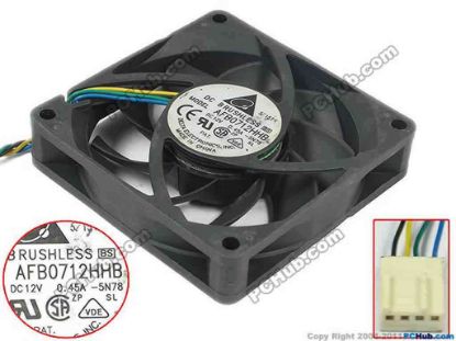 112605 Delta Electronics AFB0712HHB Server - Square Fan -5N78, sq70x70x15, w75x4x4, 12V 0.45A Delta Electronics AFB0712HHB Server - Square Fan 