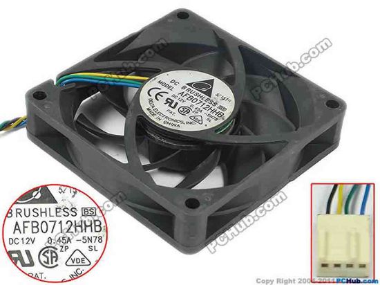 112605 Delta Electronics AFB0712HHB Server - Square Fan -5N78, sq70x70x15, w75x4x4, 12V 0.45A Delta Electronics AFB0712HHB Server - Square Fan 