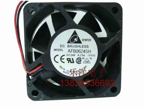 112607 Delta Electronics AFB0624SH Server - Square Fan -7S13, sq60x60x25, 2-wire, 24V 0.21A Delta Electronics AFB0624SH Server - Square Fan 