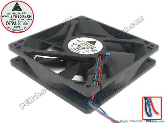 112783 Delta Electronics AFB1224SH Server - Square Fan -S15R, sq120x120x25, w30x3x3, 24V 0.42A Delta Electronics AFB1224SH Server - Square Fan 