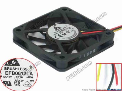 112793 Delta Electronics EFB0612LA Server - Square Fan -R00, sq60x60x10, 3-wire, 12V 0.11A Delta Electronics EFB0612LA Server - Square Fan 